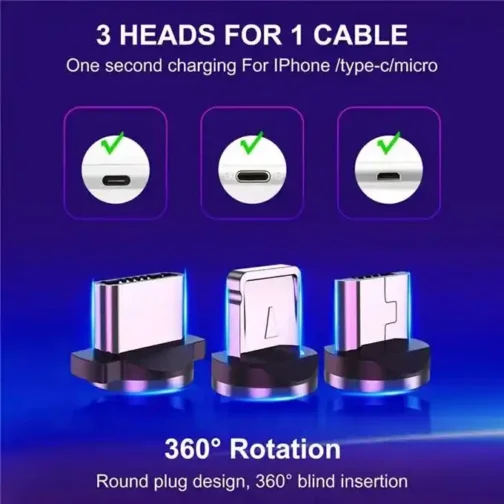 ⁦كابل 3 في 1 متعدد مغناطيسي - Cable Charge 3 in 1: Type-C +Micro +Iphone 2.0A Magnétique⁩ - الصورة ⁦4⁩