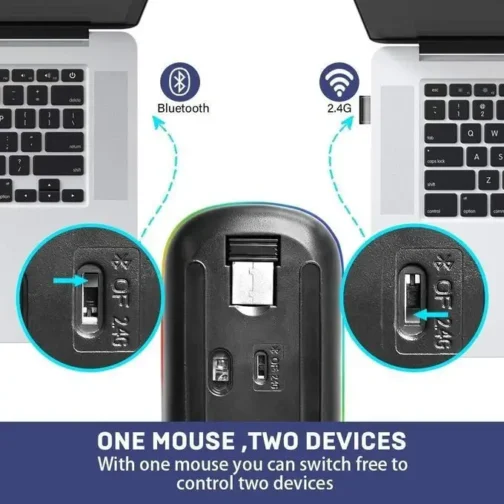 ⁦فأرة الحاسوب مضيئة بدون خيط قابلة للشحن - Dplus Souris mouse sans fil Led Rechargable Wireless et Bluetooth⁩ - الصورة ⁦2⁩