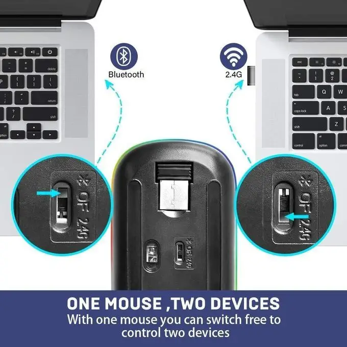 فأرة الحاسوب مضيئة بدون خيط قابلة للشحن - Dplus Souris mouse sans fil Led Rechargable Wireless et Bluetooth - الصورة 2