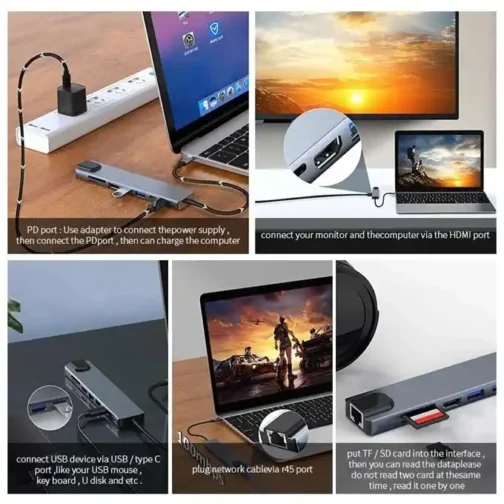 ⁦محول 8 في 1 للحاسوب - Adaptateur USB 8 en 1 Type-C pour Ordinateur Portable Macbook⁩ - الصورة ⁦3⁩