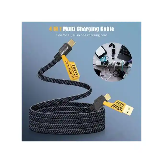 كابل للشحن مزدوج - Câbles de charge rapide 27w: 4 en 1, Type-C + IPhone Multi USB ,Transfert des Données en Nylon - الصورة 4