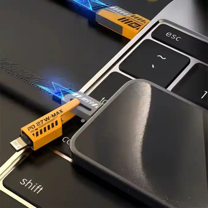 كابل للشحن مزدوج - Câbles de charge rapide 27w: 4 en 1, Type-C + IPhone Multi USB ,Transfert des Données en Nylon - الصورة 3