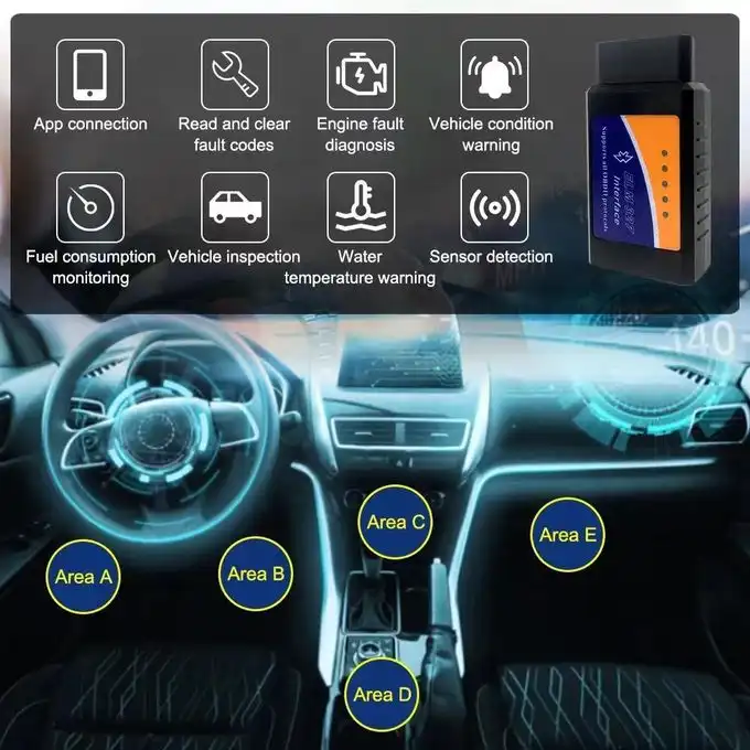 فاحص الأخطاء للسيارات - Scanner ELM327 V2.1 OBD2, outil de Diagnostic de voiture via Bluetooth - الصورة 3